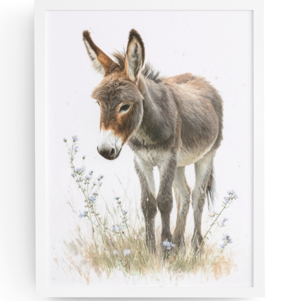 Watercolor Donkey Wall Art Print, Unframed - Charming Farmhouse Decor